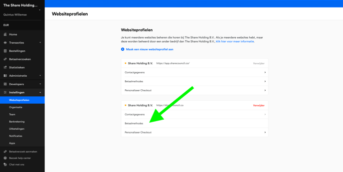 230701 Mollie - Instellingen Websiteprofielen - Betaalmethodes