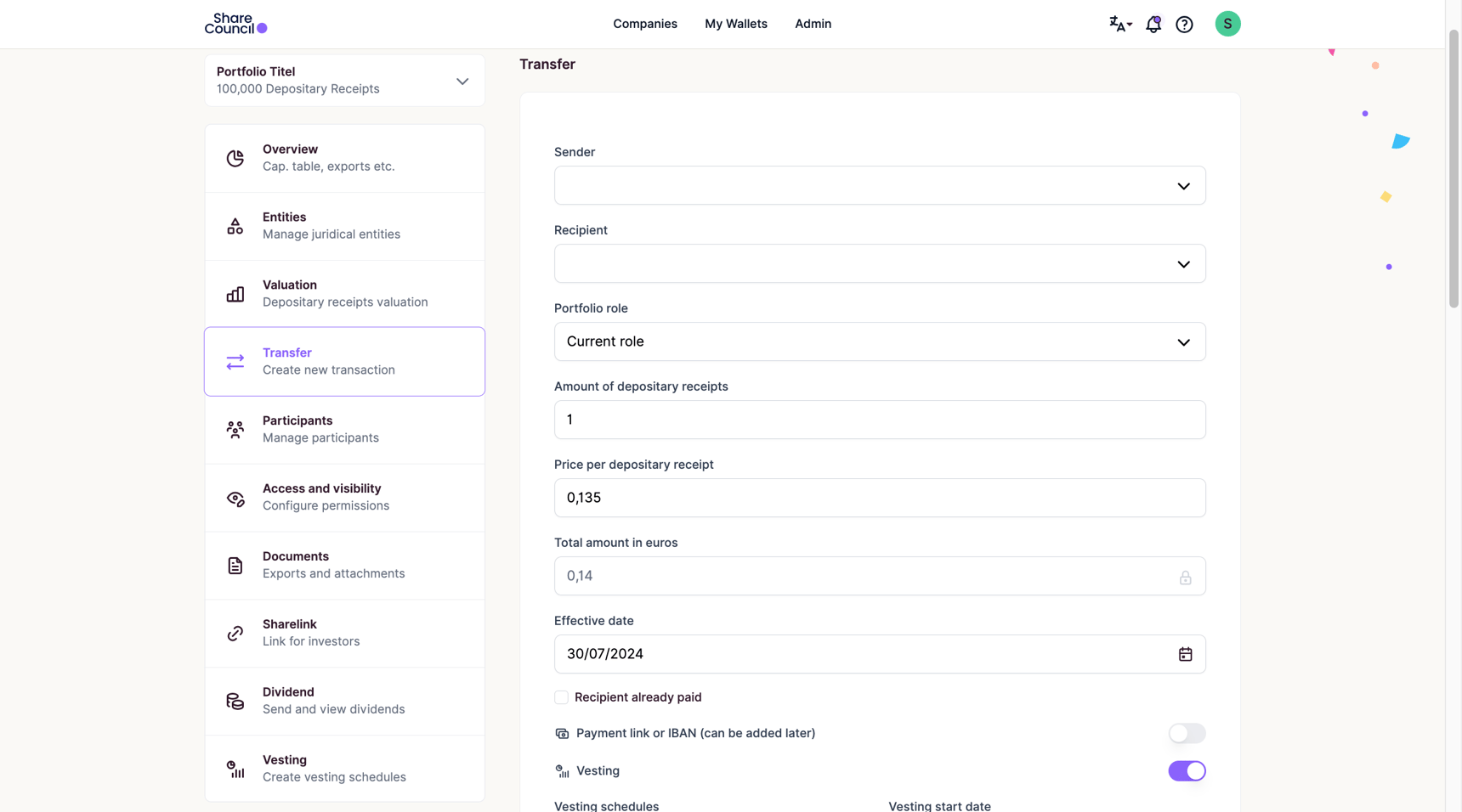 Instructions for the Transfer Tab